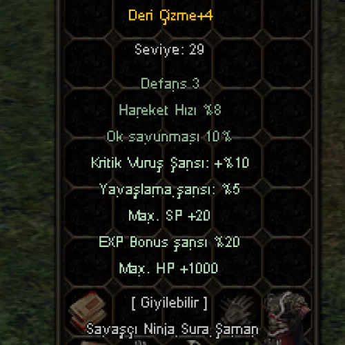  +4 DERİ ÇİZME 10 KRİİTK 20 EXP 1000 HP SATILIR
